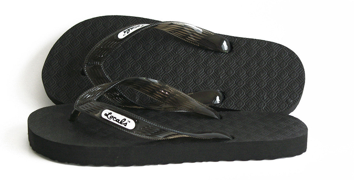 Men's Original Locals Black Rubber Slippers with Colored Translucent Straps - AlohaShoes.com