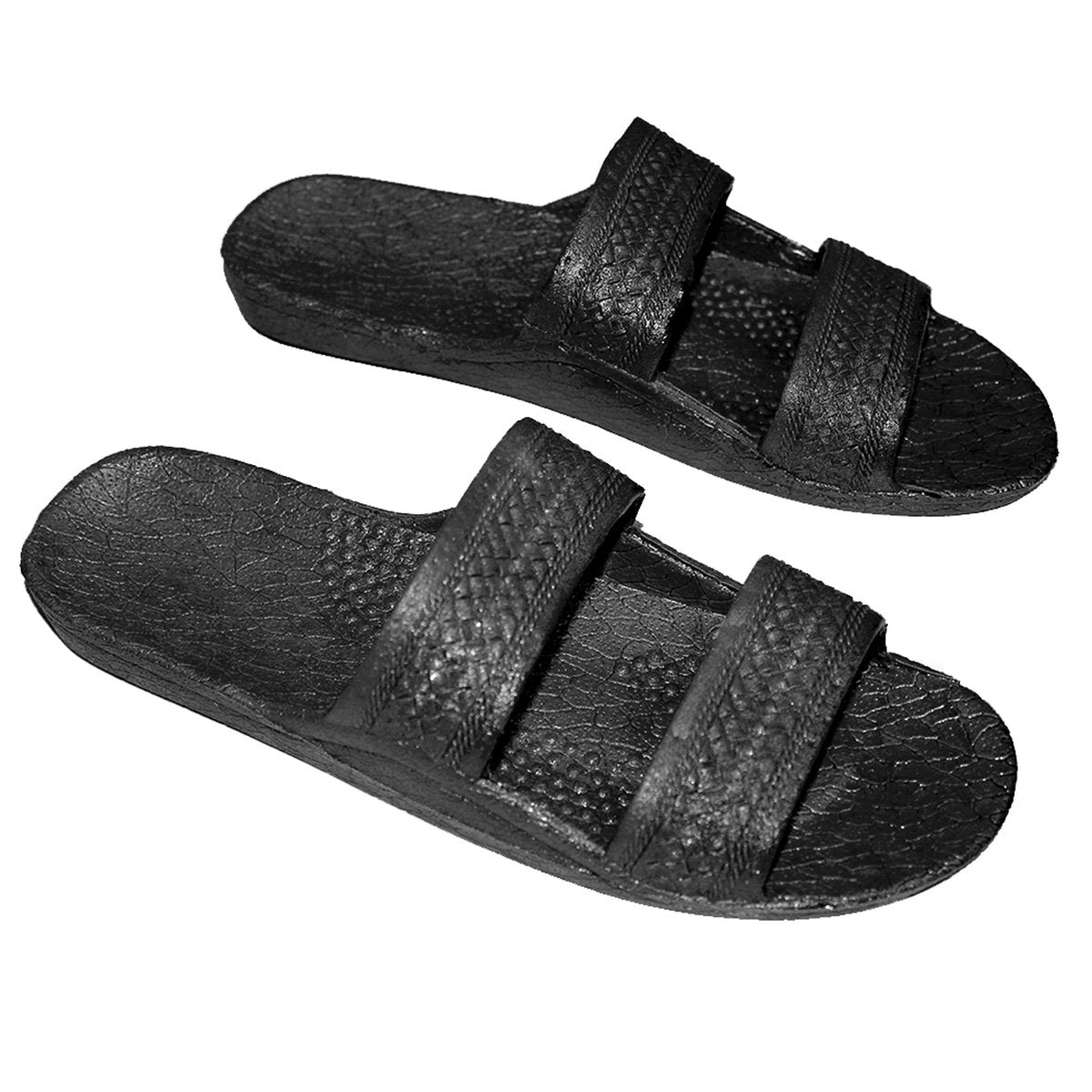 Hawaii Black Sandal | Open Toe Double Strap Hawaiian Slides - AlohaShoes.com