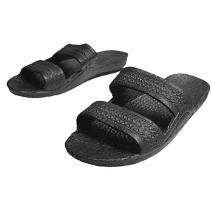 Hawaii Black Sandal | Open Toe Double Strap Hawaiian Slides - AlohaShoes.com