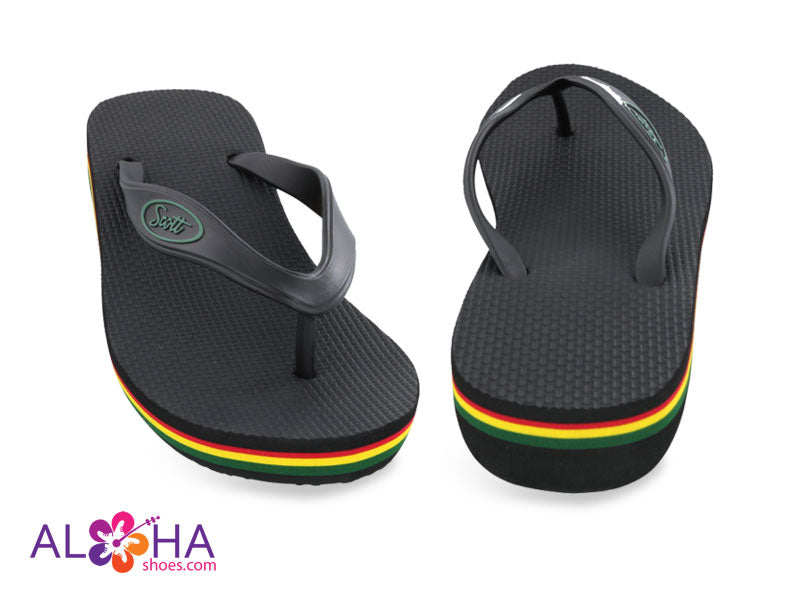 Scott Olu Wedge Sandal | Black Beach Reggae Stripes - AlohaShoes.com