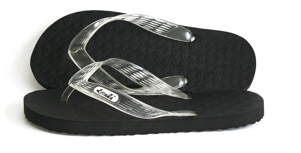 Men's Original Locals Black Rubber Slippers with Colored Translucent Straps - AlohaShoes.com